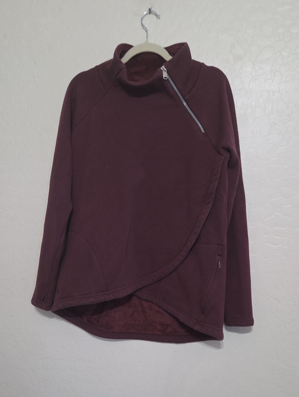 Asymmetrical Zip Funnel Neck Sweater - Plum